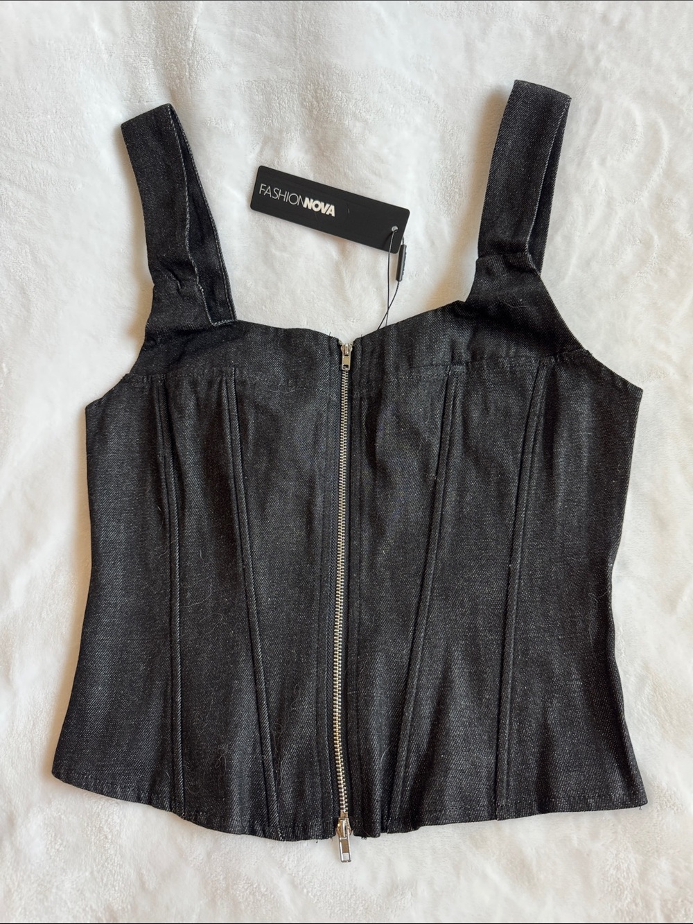 Fashion Nova Black Zip-Up Corset Tank
